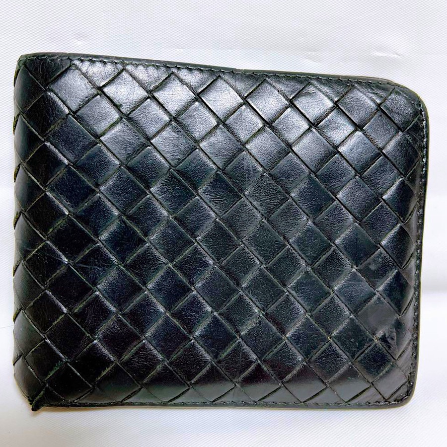 Authentic Vintage Bottega Veneta Black Leather Intrecciato Bifold Wallet Authentic Vintage Bottega Veneta Black Leather Intrecciato Bifold Wallet